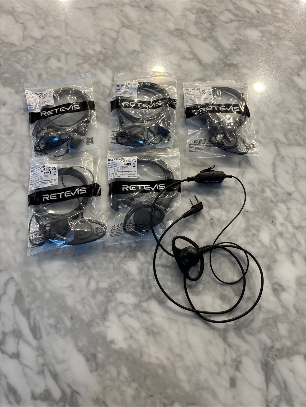 6-Pack Retevis Black Earpiece Headset with Mic - Lot